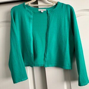 Eva Mendes jade green shrug open front cardigan w/scallop trim | Size M